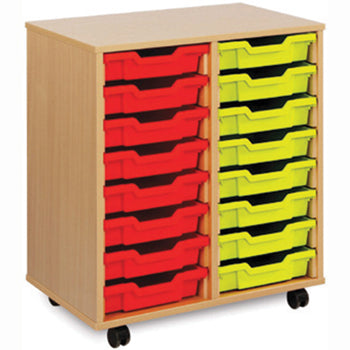 MOBILE TRAY UNITS, DOUBLE COLUMN, 16 Shallow Tray, Beech