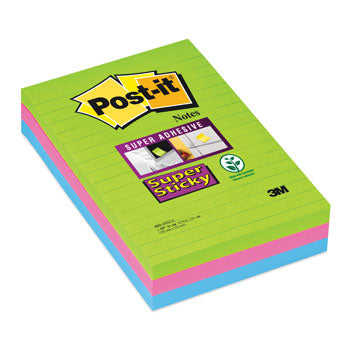 POST-IT(R) SUPER STICKY LARGE FORMAT NOTES, Ultra Colours Lined XXL, 152 x 101mm, Pack of 3