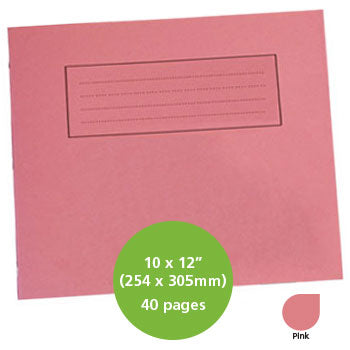 EXERCISE BOOKS, MANILLA COVERS, 10 x 12'' (254 x 305mm), 40 pages, Pink, Plain - creative writing, Pack of 25