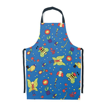 CHILDREN'S APRONS, Novelty, Bug Design, 55cm Bib to Hem Length, Blue, Pack of 5