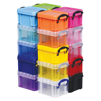 REALLY USEFUL BOXES(R), 0.14 Litre Assorted Colour Set, 90 x 65 x 55mm, Set of 20