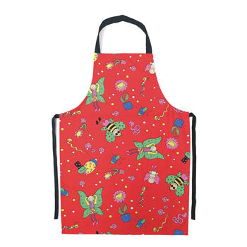 CHILDREN'S APRONS, Novelty, Bug Design, 55cm Bib to Hem Length, Red, Pack of 5