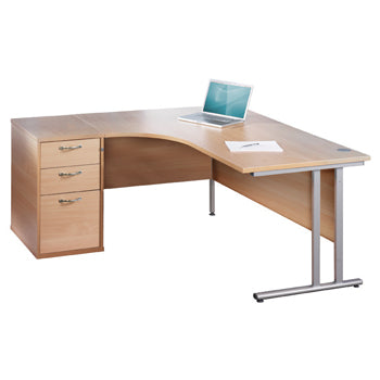 DESKS & STORAGE BUNDLE DEALS, CRESCENT DESK & 3 DRAWER UNIT BUNDLE, 1400mm width, Right Return, Beech