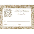 CERTIFICATE CARD, A5 Foil Certificates, Gold, Pack of 20