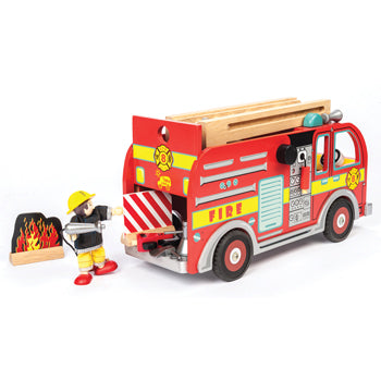 WOODEN TOYS, FIRE ENGINE WITH FIREFIGHTER, Set