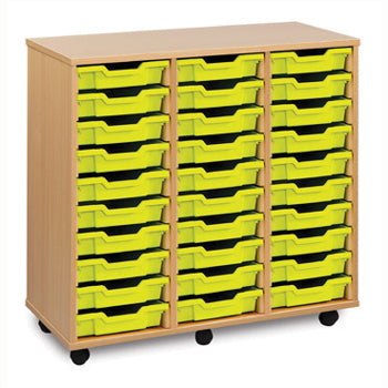 MOBILE TRAY UNITS, TRIPLE COLUMN, 30 Shallow Tray, Beech