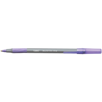PENS, BALLPOINT, STANDARD BARREL - MEDIUM TIP, BiC(R) Round Stic(TM) Grip, Purple, Box of 40