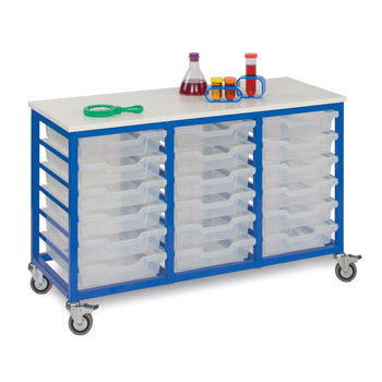 METAL FRAME TRAY UNITS, MOBILE TRAY UNITS, 3 Column, For 18 Trays, Cool Blue
