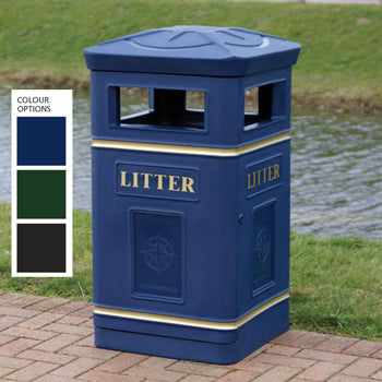 COMPASS POLYTHENE LITTER BIN, Green, WYBONE, Each