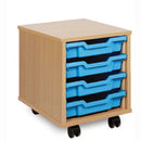 MOBILE TRAY UNITS, SINGLE COLUMN, 4 Shallow Tray, Beech