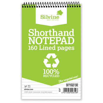 RECYCLED, Recycled Shorthand Notepad, 160 pages/80 sheets, Pack of 12