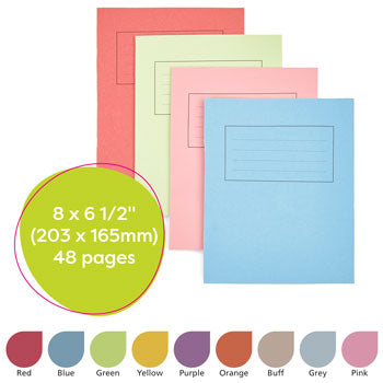 EXERCISE BOOKS, MANILLA COVERS, 8 x 61/2'' (203 x 165mm), 48 pages, Red, 8mm ruled with margin, Pack of 100