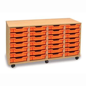 MOBILE TRAY UNITS, FOUR COLUMN, 28 Shallow Tray, Maple