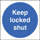 SAFETY SIGNS, MANDATORY FIRE PREVENTION SIGNS, Self Adhesive, Keep locked shut, 80 x 80mm, Each