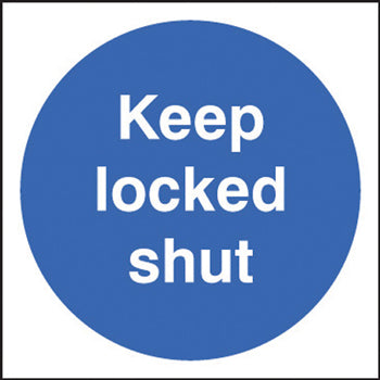 SAFETY SIGNS, MANDATORY FIRE PREVENTION SIGNS, Self Adhesive, Keep locked shut, 80 x 80mm, Each