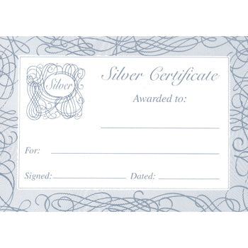 CERTIFICATE CARD, A5 Foil Certificates, Silver, Pack of 20