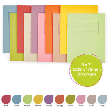 EXERCISE BOOKS, MANILLA COVERS, 9 x 7'' (229 x 178mm), 80 pages, 80 pages - 225gsm manilla cover, Red, 10mm ruled, Pack of 100