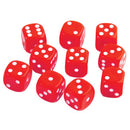 DICE - PLASTIC, 18mm, Red, Dots 1 - 6, Pack of 10