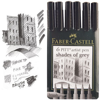 FABER-CASTELL DRAWING PENS, Grey, Pack of 6