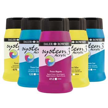 PAINT, ACRYLIC, DALER ROWNEY SYSTEM 3, Process Pack, Pack of 6 x 500ml