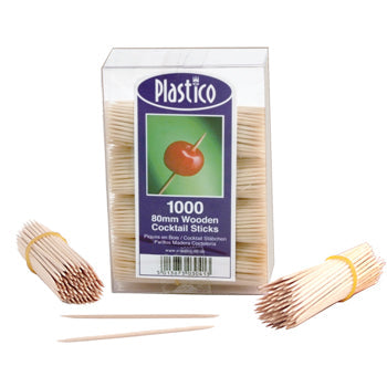 COCKTAIL STICKS, WOODEN, 80mm, Pack of 1000