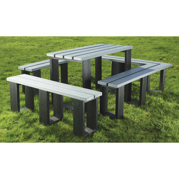 MARMAX RECYCLED PRODUCTS, Modular Table, U-Seat & Sturdy Bench, Blue & Black, Each