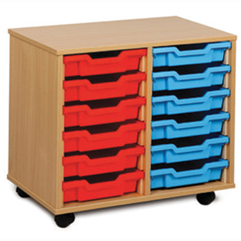 MOBILE TRAY UNITS, DOUBLE COLUMN, 12 Shallow Tray, Beech