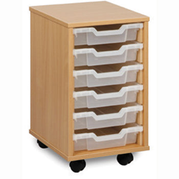 MOBILE TRAY UNITS, SINGLE COLUMN, 6 Shallow Tray, Maple