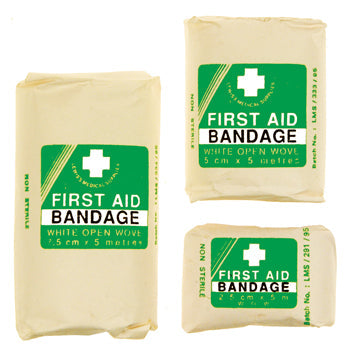 FIRST AID, BANDAGES, White Open Weave Cotton, 25mm wide, Each