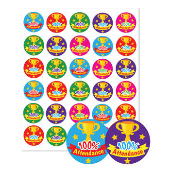 STICKERS, 100% Attendance, Pack of 60