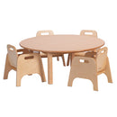 WOODEN TABLES & CHAIRS, CIRCULAR TABLE & 4 STURDY CHAIRS, Table 320mm, Chair 140mm, 12m+