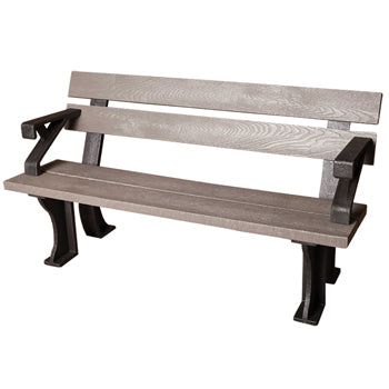 LEISURE BENCH, RECYCLED PLASTIC FURNITURE, Bench (With Arms), Grey & Black, Each