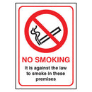 SIGNS, SAFETY, NO SMOKING SIGNS, No Smoking, It is against the law to smoke in these premises, Self-Adhesive, Each