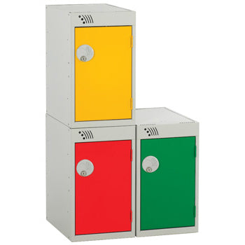MODULAR SINGLE COMPARTMENT & SINGLE BAY LOCKERS, WITH SWIVEL CATCH LOCKS (FOR USE WITH PADLOCKS), 300 x 300 x 511mm (w x d x h), Red doors