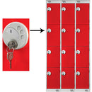 FOUR COMPARTMENT LOCKERS WITH KEY LOCKS, 300 x 300 x 1800mm (w x d x h), Nest of 3 Lockers, Blue doors
