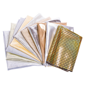 FABRIC PACKS, Gold & Silver Squares, 500 x 500mm approx., Pack of 10