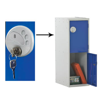 Half Height School Lockers, HALF HEIGHT WITH KEY LOCK, TWO COMPARTMENT, Nest of 3 Lockers, Red doors