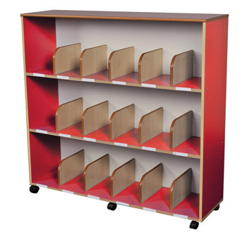 MAPLE EFFECT & PRIMARY COLOUR RANGE, BOOKCASE WITH DRY WIPE BACK, Red with Maple Dividers, Each
