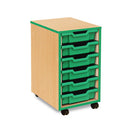 COLOURED EDGE RANGE, MOBILE TRAY UNITS, 1 Column 6 Shallow Tray, Green