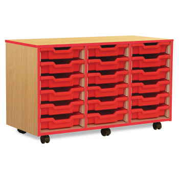 COLOURED EDGE RANGE, MOBILE TRAY UNITS, 3 Column 18 Shallow Tray, Blue
