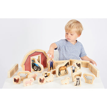 WOODEN FARM BLOCKS, Age 12mths+, Pack of 25