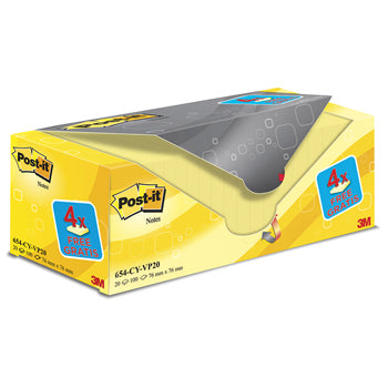 POST-IT(R) CANARY(TM) YELLOW NOTES, Canary(TM) Yellow Value Pack, 76 x 76mm, Pack of 16 + 4 FREE