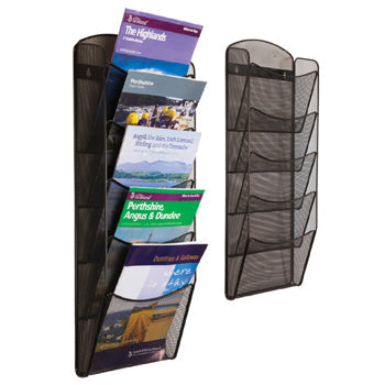 MESH LEAFLET AND BROCHURE DISPENSERS, Wall Mounted Leaflet Dispenser, 10 x A4 Pockets, Black