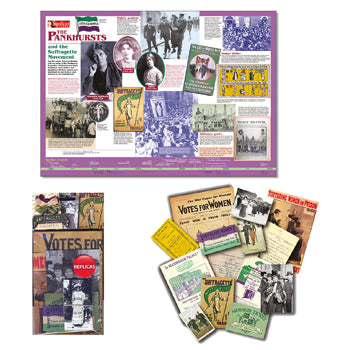 Suffragettes Memorabilia Pack and The Pankhursts Poster, Set