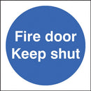 SAFETY SIGNS, MANDATORY FIRE PREVENTION SIGNS, Self Adhesive, Fire door keep shut, 80 x 80mm, Each