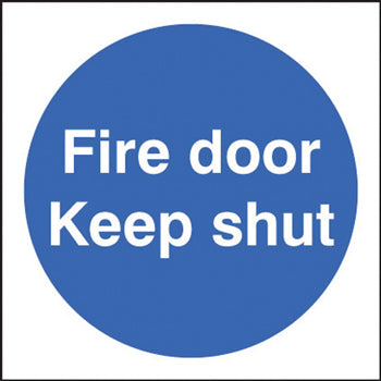 SAFETY SIGNS, MANDATORY FIRE PREVENTION SIGNS, Self Adhesive, Fire door keep shut, 80 x 80mm, Each