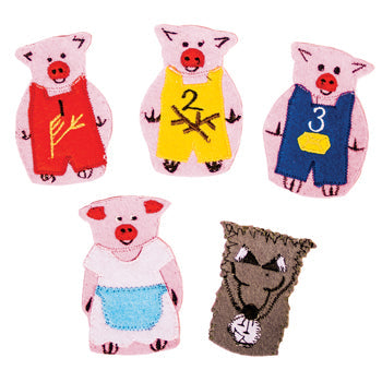 CLOTH FINGER PUPPETS, Three Little Pigs, Set of 5