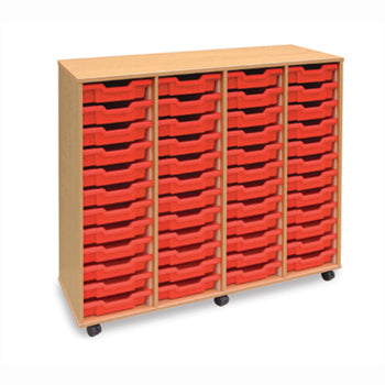 Maple Tray Rack MOBILE TRAY UNITS, FOUR COLUMN, 48 Shallow Tray, Maple