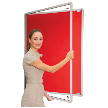 FELT NOTICEBOARDS, Tamperproof, Side Hinged Doors, Single Door - 900 x 1200mm height, Red