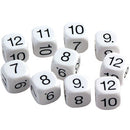 DICE - PLASTIC, 18mm, White, Numbered 7 - 12, Pack of 10